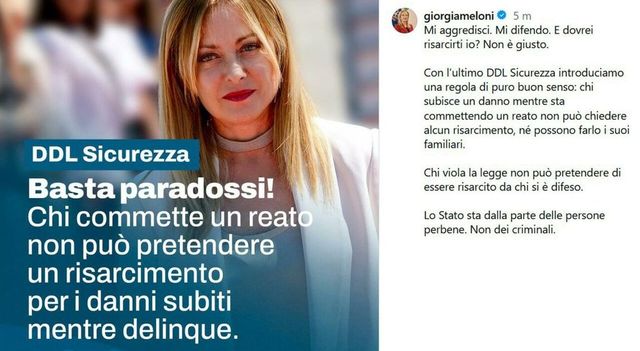 ++ Meloni, chi commette reati non può essere risarcito. Basta paradossi ++