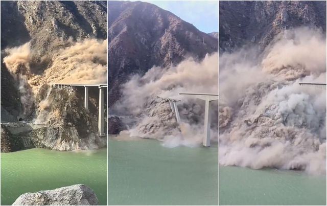 Momentul când un pod inaugurat în septembrie se prăbușește în China, în urma unei alunecări de teren