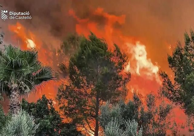 Un incendio forestal en Castellón moviliza 15 medios aéreos y obliga a cerrar el puerto de Sagunto y a evacuar Azuébar