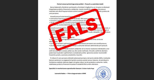 BNR avertizează asupra unui document fals care circulă online și poartă sigla instituției