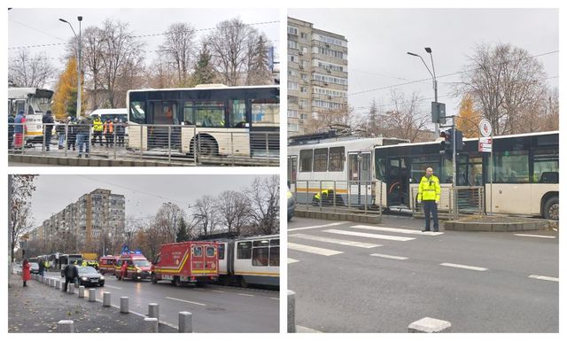 Un tramvai a lovit din spate un autobuz