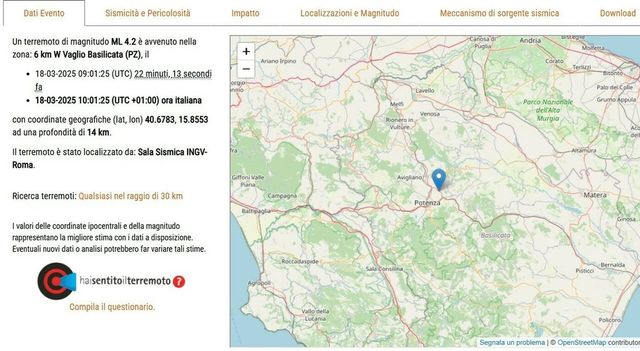 Forte scossa di terremoto a Potenza