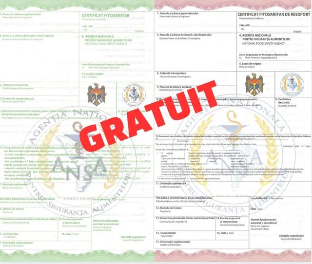 Fără taxe la Certificatele fitosanitare pentru export sau…