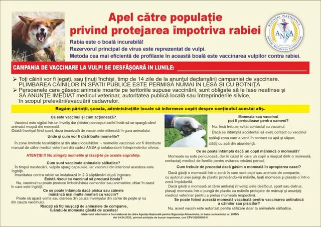 Start vaccinării antirabice a vulpilor. Recomandări importante pentru populație