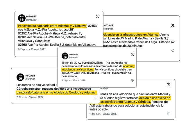 Adif registró 18 incidencias en Adamuz en los tres años previos la tragedia