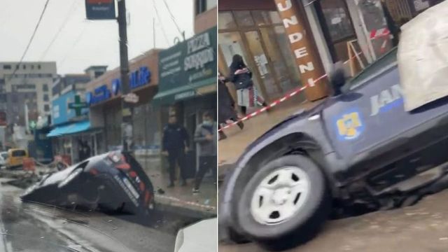 O mașină a Jandarmeriei a căzut într-un șanț pe Șoseaua Fundeni din București
