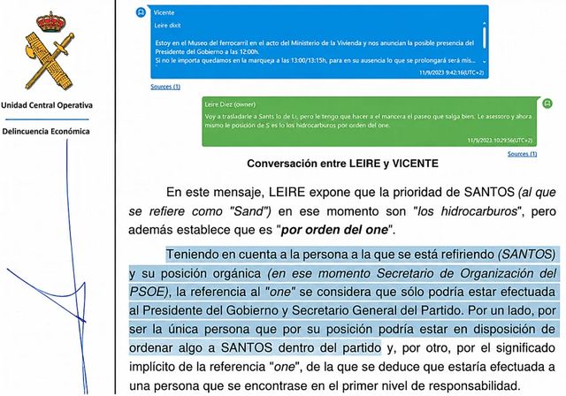 La UCO constata que «el one» citado por las 'cloacas' «solo» puede ser Sánchez