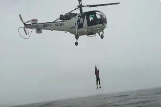 Rescue operations on the sea off Maharashtra coast