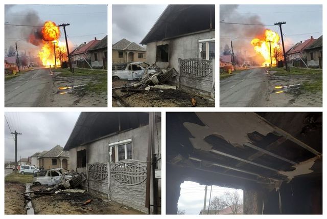 O autoutilitară care transporta butelii a luat foc după ce a intrat într-o țeavă de gaz, în Satu Mare