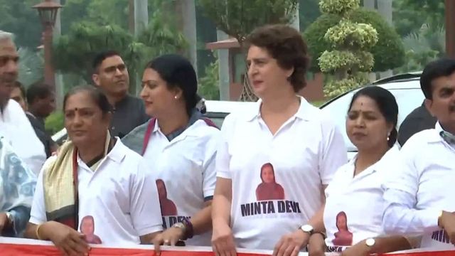Vote 'chori' row: Oppn holds protest against SIR; MPs wear '124-year-old Minta Devi' T-shirts
