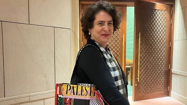 Priyanka Gandhi Carries Bag With ‘Palestine’ Written On It To Parliament