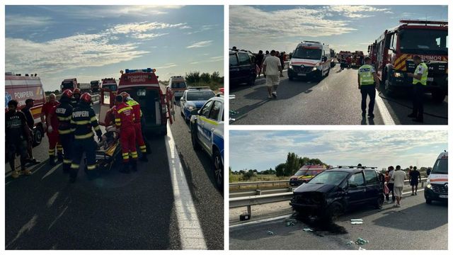 Accident cumplit pe A3, lângă Ploiești, după ce o mașină a intrat în parapet. 8 răniți, 6 în stare critică