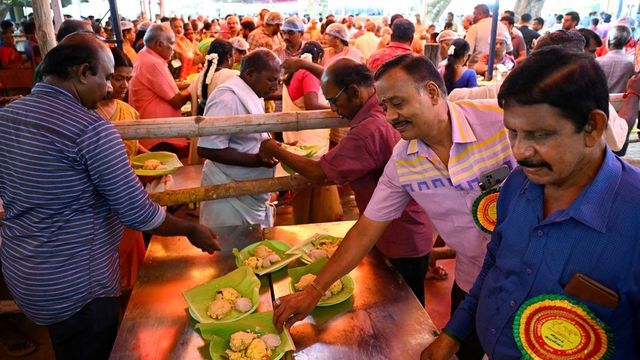 Devotees treated to a grand feast after celestial wedding in Madurai