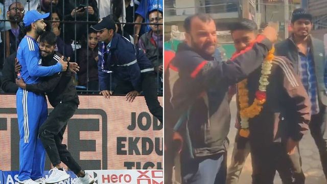 Watch: Fan who invaded the field at Indore stadium to hug Virat Kohli garlanded by friends
