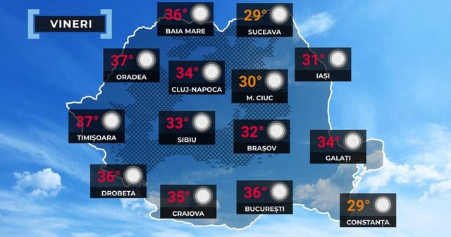 Vremea azi, 14 august. Canicula persistă în cea mai mare parte a țării, cu temperaturi de până la 37 de grade