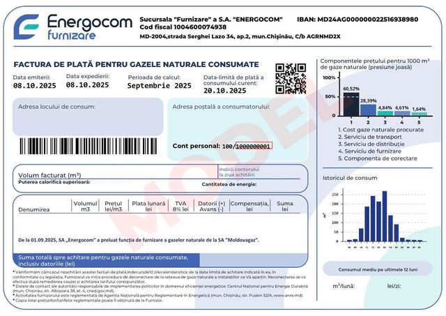 Facturile pentru consumul de gaze vor fi emise de Energocom din 6 octombrie