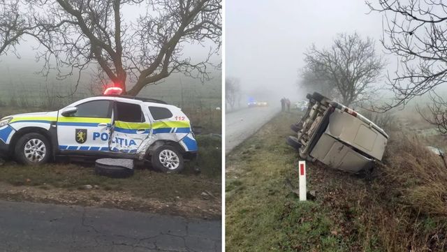 Mașina unui echipaj de poliție - implicată într-un grav…