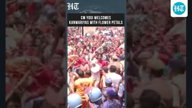 Yogi Adityanath showers petals on Kanwariyas in Meerut | Watch