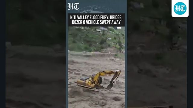 Uttarakhand Flash Flood Sweeps Away Bridge, Dozer & Vehicle in Chamoli