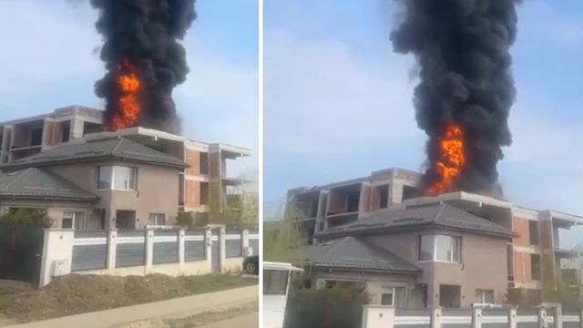 Incendiu în Tunari. Terasa unui bloc în construcții a luat foc