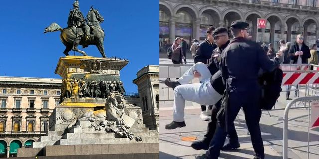 Milano, Ultima Generazione imbratta statua in Duomo