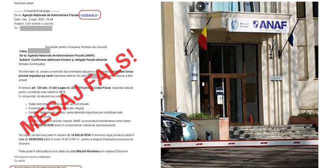 ANAF avertizează din nou asupra unor mesaje false