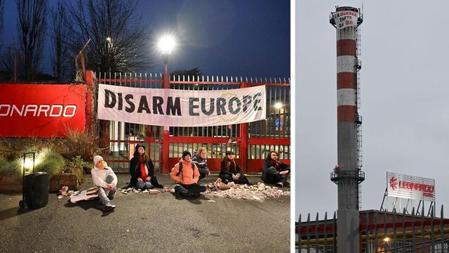 Torino, Extinction Rebellion sulla ciminiera della Leonardo: la protesta contro ReArm Europe