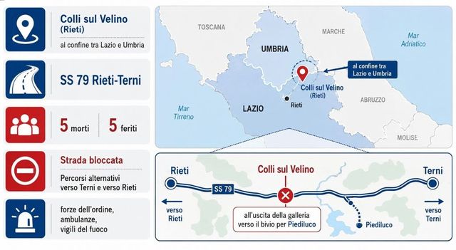Incidente stradale vicino a Rieti, 5 morti e 5 feriti