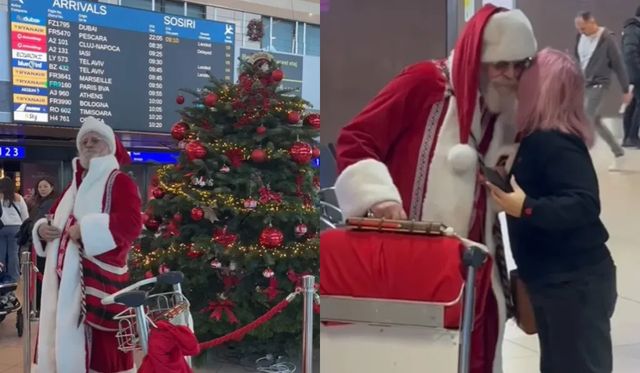 Moș Crăciun a împărțit cadouri în Aeroportul Otopeni și a dirijat avioanele pe pistă