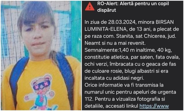 Luminița, fata de 13 ani din Neamț dispărută de două zile a fost găsită în viață, într-o livadă. Ce le-a spus polițiștilor