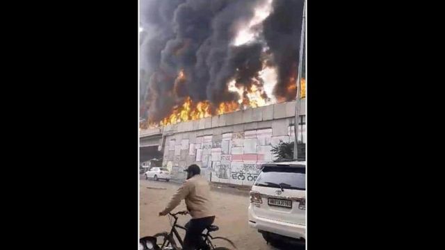 Massive fire breaks out at flyover in Ludhiana as oil tanker hits divider