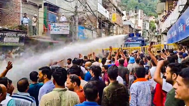 Protests in Mandi over illegal construction in mosque, police use water cannons