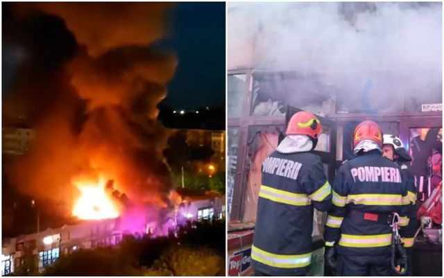 Incendiu violent la mai multe spații comerciale din Craiova