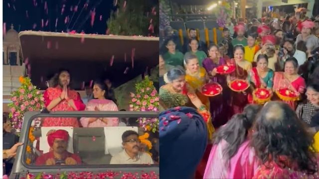 Newlyweds Anant Ambani & Radhika Merchant Reach Jamnagar, Welcomed With Petal Shower, Aarti | Watch