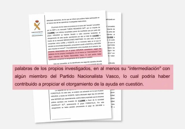La UCO apunta a que la trama recurrió a la «intermediación» de «algún miembro del PNV» para desatascar el rescate de Tubos Reunidos