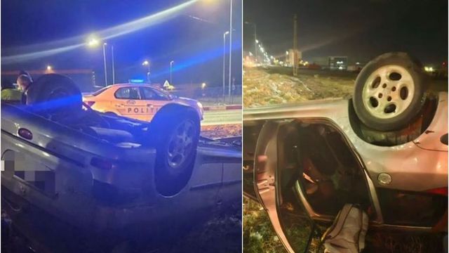 Urmărită de polițiști, o șoferiță băută și sub influența drogurilor s-a răsturnat cu mașina într-o intersecție din Arad