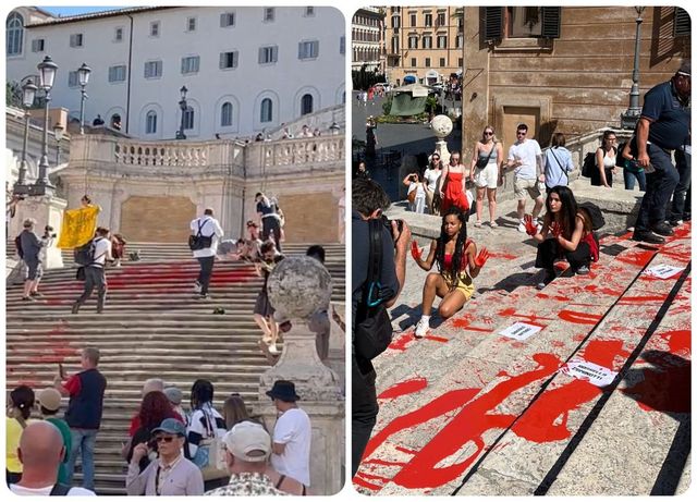 Roma, vernice rossa in Piazza di Spagna: blitz contri femminicidi