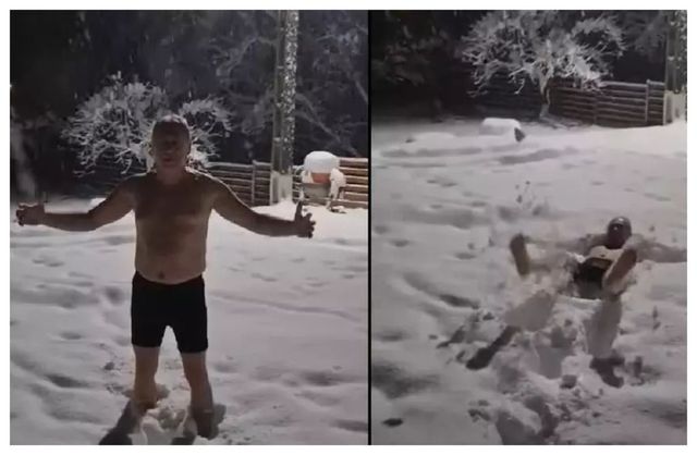 Fostul șef ANAF Lucian Heiuș baie în zăpadă la bustul gol, după ce a rămas fără curent