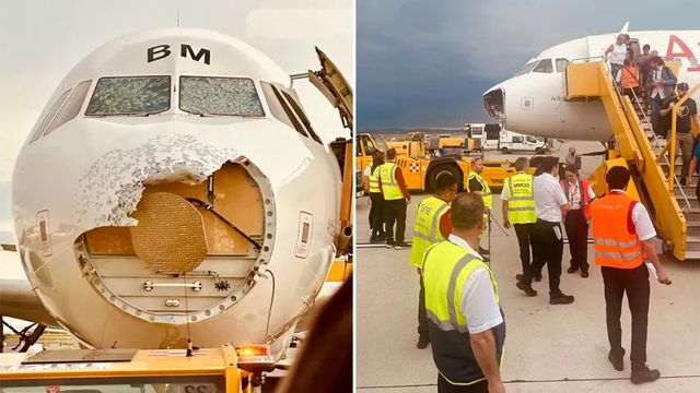 Panică la bordul unui avion care decolase din Spania. O parte din aeronavă a fost distrusă de grindină după o furtună puternică