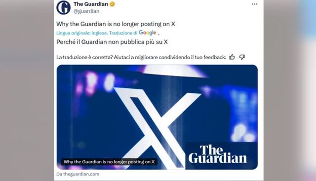 Il Guardian contro Musk, lascia la piattaforma X