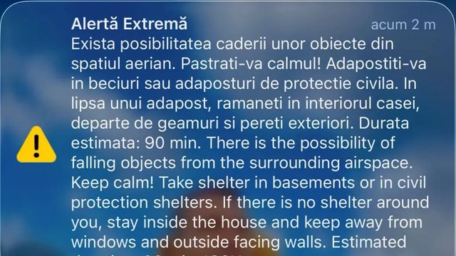 Mesaj RO-Alert în Tulcea. Există posibilitatea căderii de obiecte din spațiul aerian