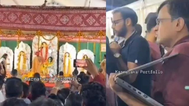 Bengaluru man attends meeting on laptop at Durga puja pandal, video viral