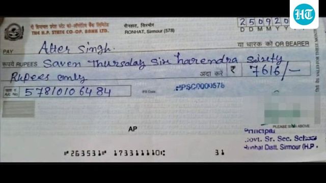 'Saven harendra': Himachal school principal's cheque goes viral; netizens react