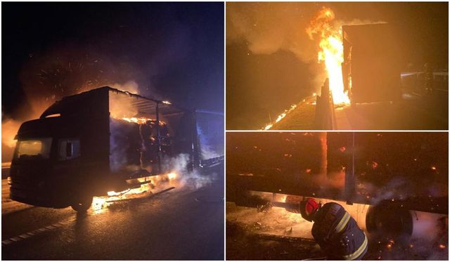 Un autocamion care transporta deșeuri de carton a fost cuprins de flăcări pe A10, la ieșirea din localitatea Delcea